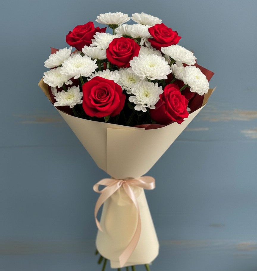 Букет цветов из: Розы и Хризантемы в Тамани