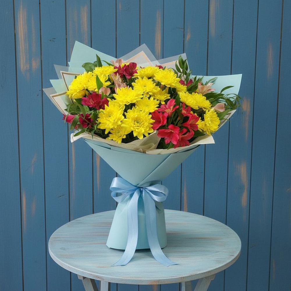 Букет цветов из: Альстромерии и Хризантемы в Тамани