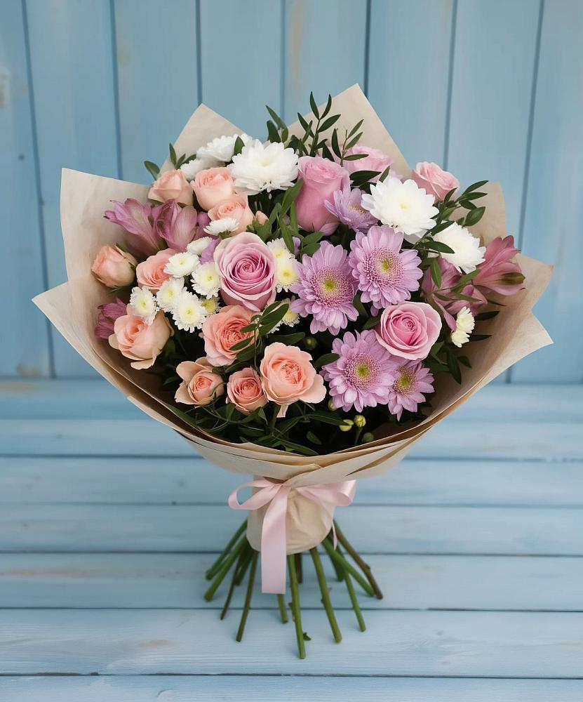 Букет цветов из: Хризантемы, Розы и Альстромерии в Тамани