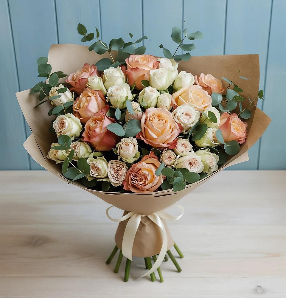 Букет цветов из: Альстромерии и Розы в Тамани