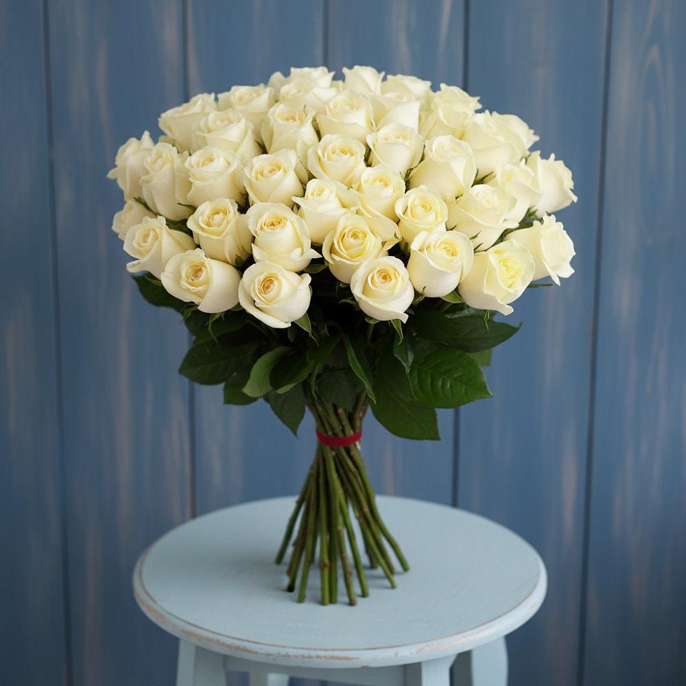 Букет 51 Белая роза Эдлесс Лав в Тамани
