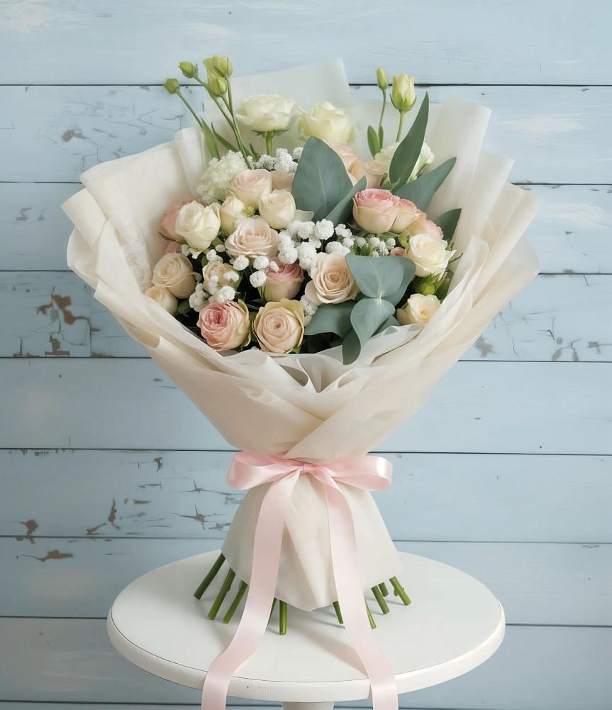 Букет цветов из: Розы и Лизиантусы в Тамани