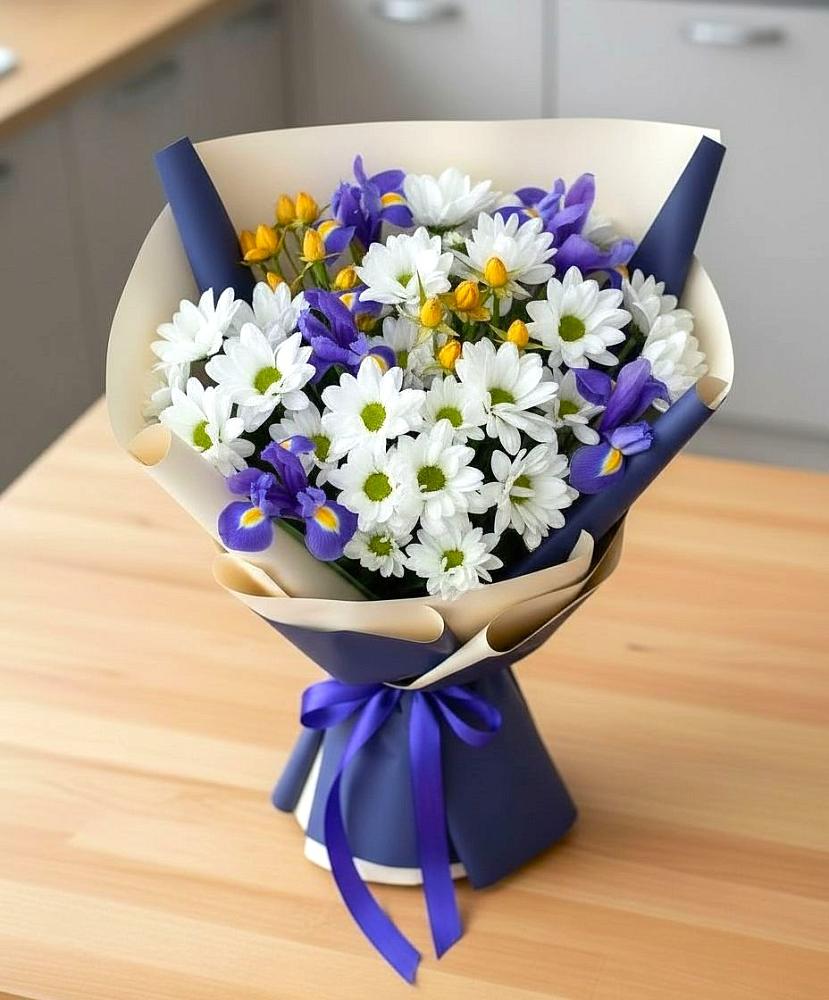 Букет цветов из: Розы, Ирисы и Хризантемы в Тамани